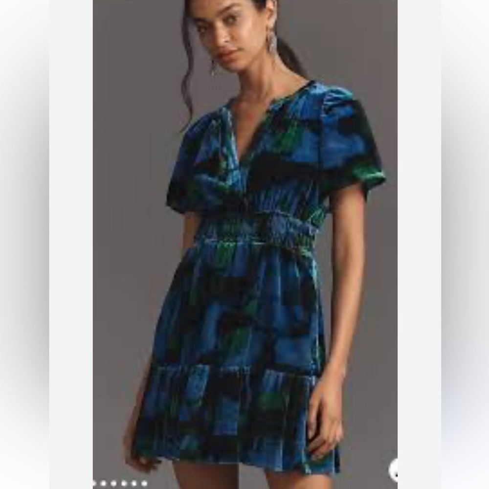NWT Anthropologie Maeve Somerset Velvet Floral Mini Dress Women’s Medium